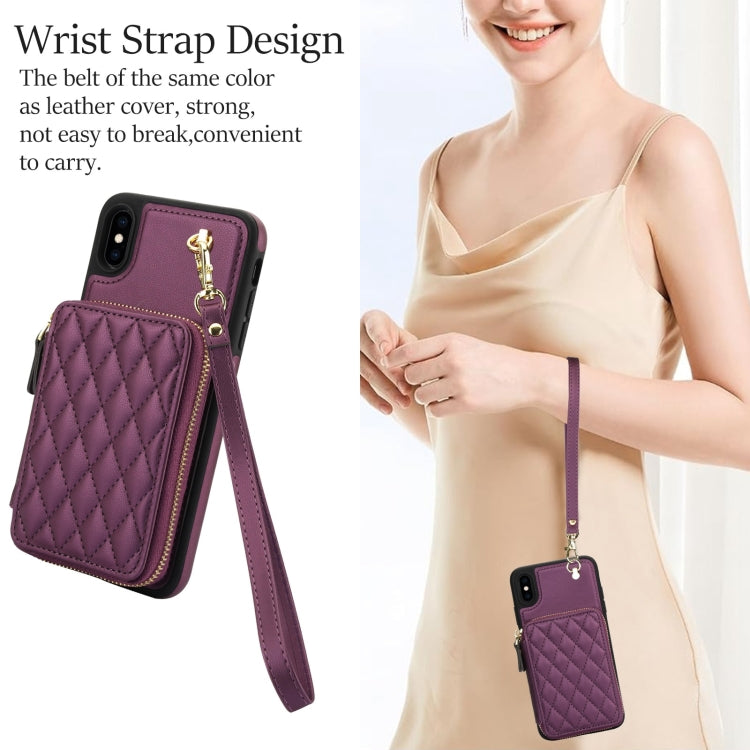 For iPhone X / XS AwQuer Crossbody Zipper Wallet Rhombic Leather Back Phone Case