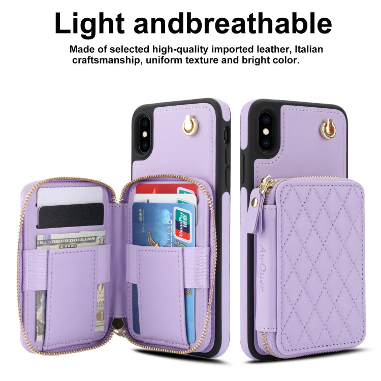 For iPhone X / XS AwQuer Crossbody Zipper Wallet Rhombic Leather Back Phone Case