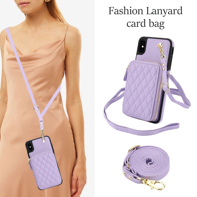 For iPhone X / XS AwQuer Crossbody Zipper Wallet Rhombic Leather Back Phone Case