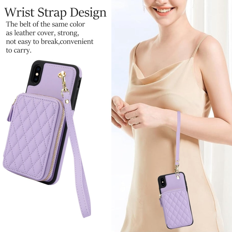 For iPhone X / XS AwQuer Crossbody Zipper Wallet Rhombic Leather Back Phone Case