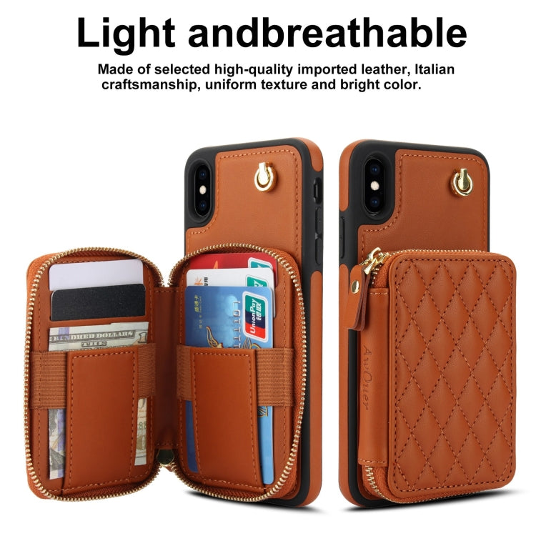 For iPhone X / XS AwQuer Crossbody Zipper Wallet Rhombic Leather Back Phone Case