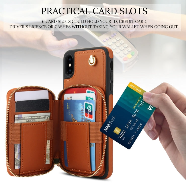 For iPhone X / XS AwQuer Crossbody Zipper Wallet Rhombic Leather Back Phone Case