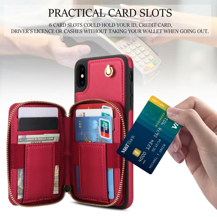 For iPhone XR AwQuer Crossbody Zipper Wallet Rhombic Leather Back Phone Case