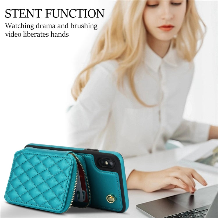 For iPhone XR AwQuer Crossbody Zipper Wallet Rhombic Leather Back Phone Case