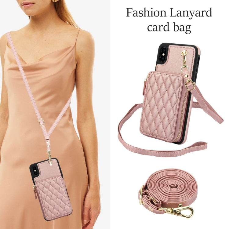 For iPhone XR AwQuer Crossbody Zipper Wallet Rhombic Leather Back Phone Case