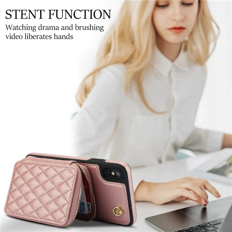 For iPhone XR AwQuer Crossbody Zipper Wallet Rhombic Leather Back Phone Case
