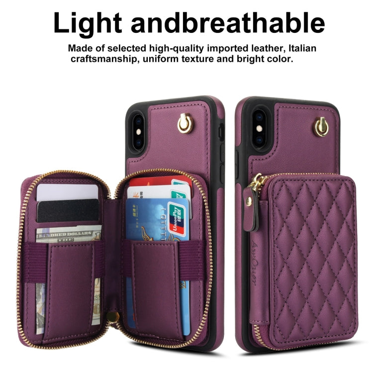 For iPhone XR AwQuer Crossbody Zipper Wallet Rhombic Leather Back Phone Case
