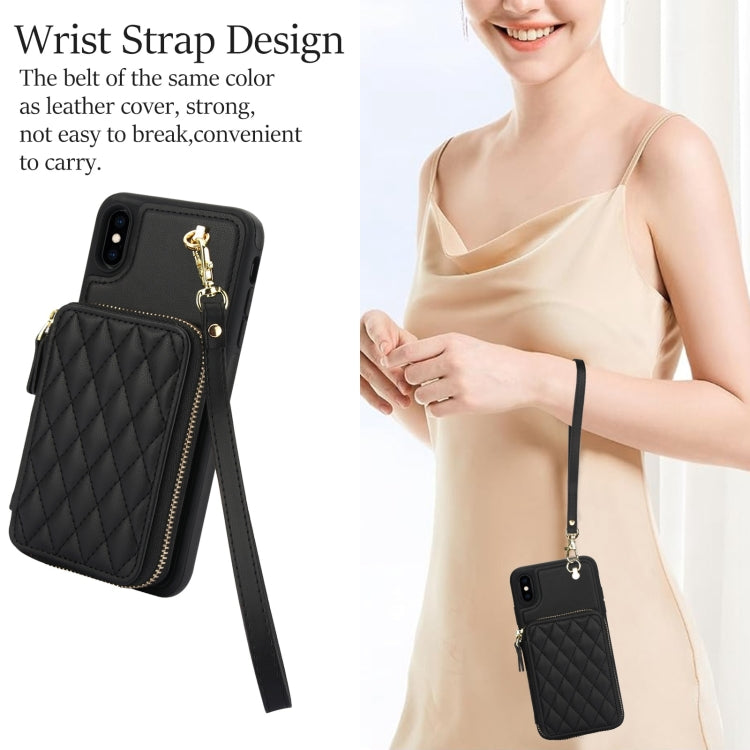 For iPhone XS Max AwQuer Crossbody Zipper Wallet Rhombic Leather Back Phone Case