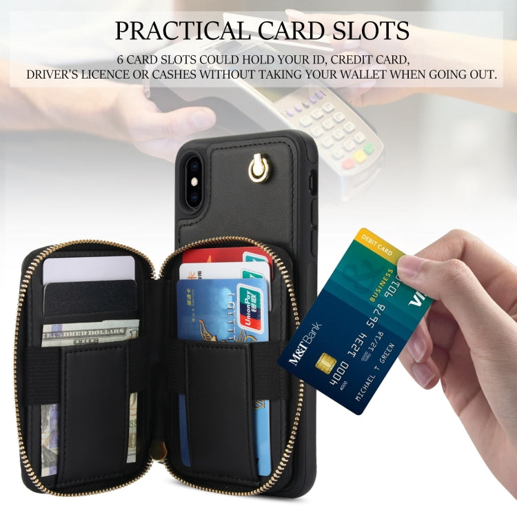For iPhone XS Max AwQuer Crossbody Zipper Wallet Rhombic Leather Back Phone Case