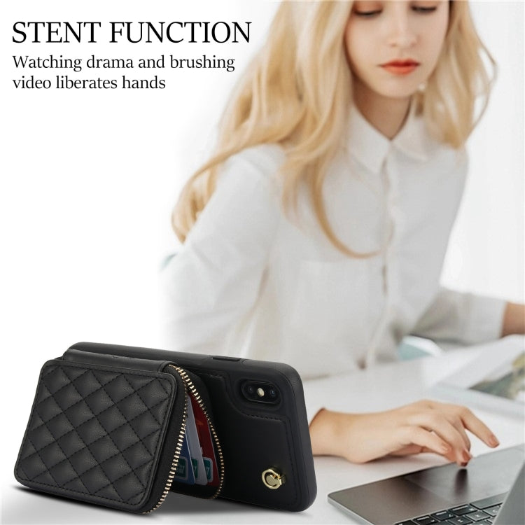 For iPhone XS Max AwQuer Crossbody Zipper Wallet Rhombic Leather Back Phone Case