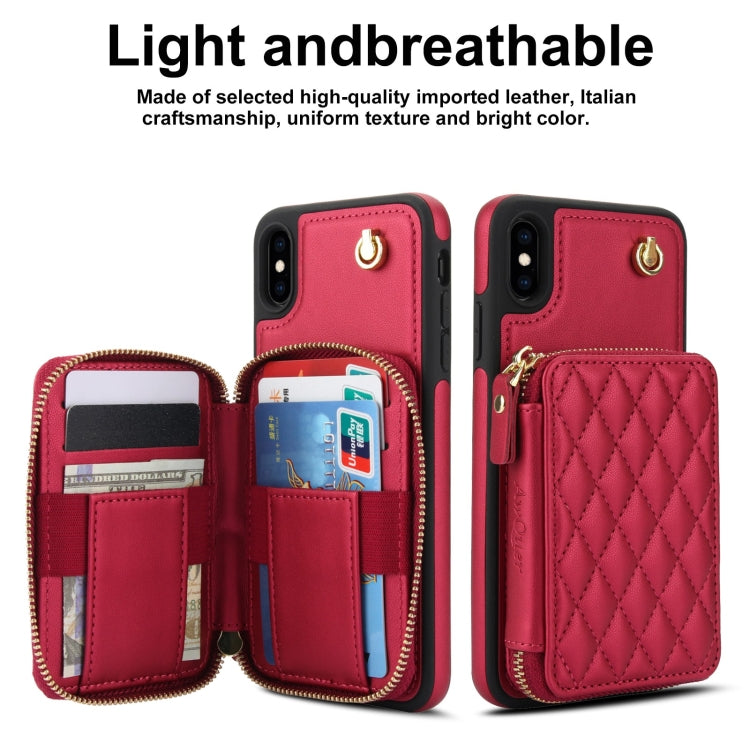 For iPhone XS Max AwQuer Crossbody Zipper Wallet Rhombic Leather Back Phone Case