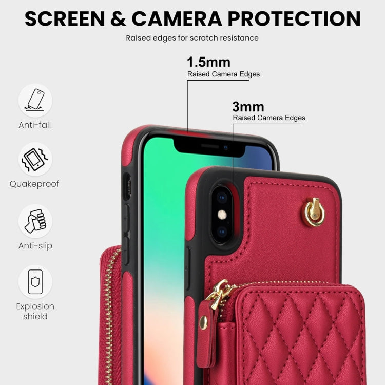For iPhone XS Max AwQuer Crossbody Zipper Wallet Rhombic Leather Back Phone Case