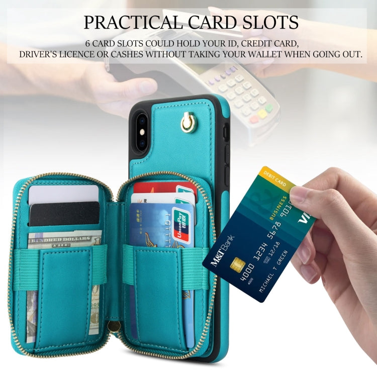 For iPhone XS Max AwQuer Crossbody Zipper Wallet Rhombic Leather Back Phone Case