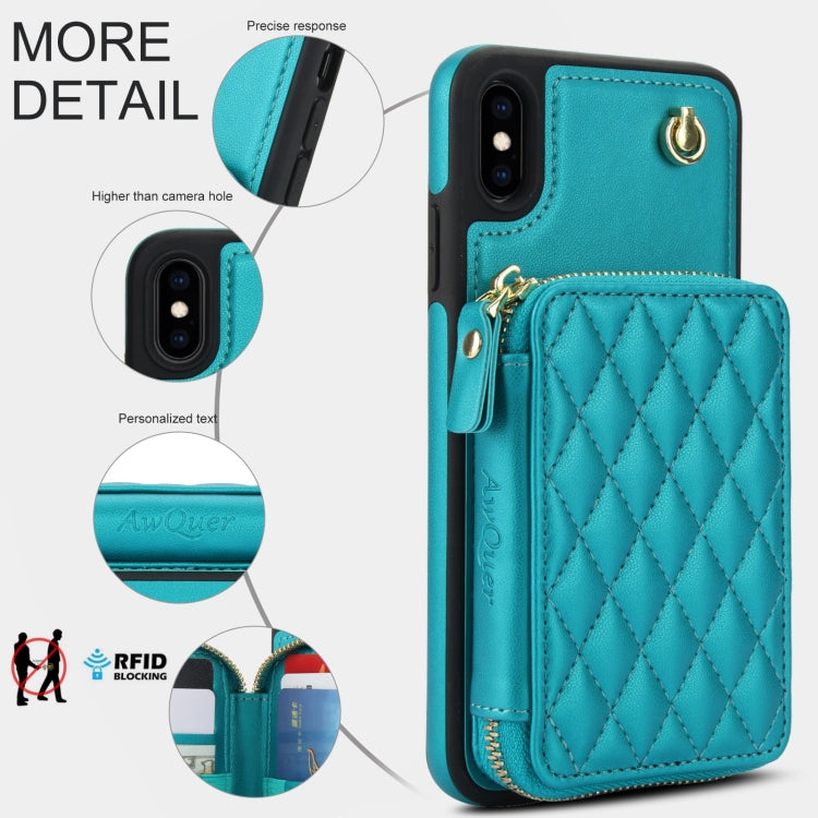 For iPhone XS Max AwQuer Crossbody Zipper Wallet Rhombic Leather Back Phone Case