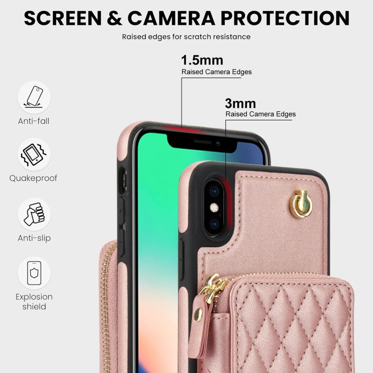 For iPhone XS Max AwQuer Crossbody Zipper Wallet Rhombic Leather Back Phone Case