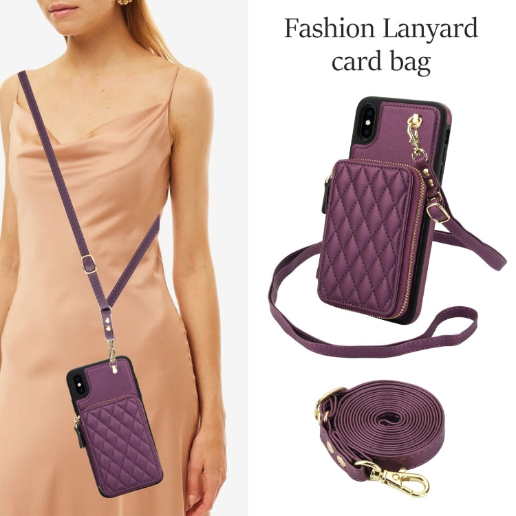 For iPhone XS Max AwQuer Crossbody Zipper Wallet Rhombic Leather Back Phone Case