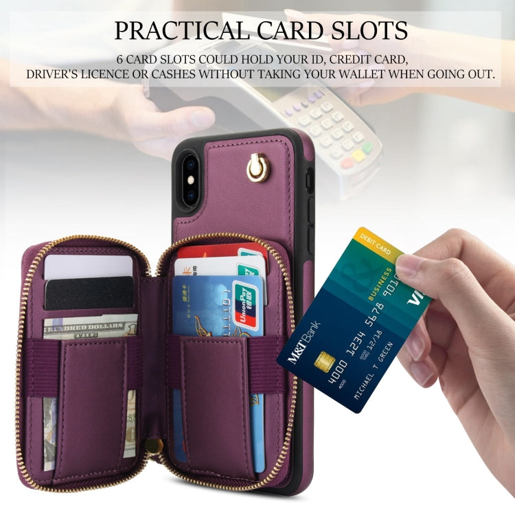 For iPhone XS Max AwQuer Crossbody Zipper Wallet Rhombic Leather Back Phone Case