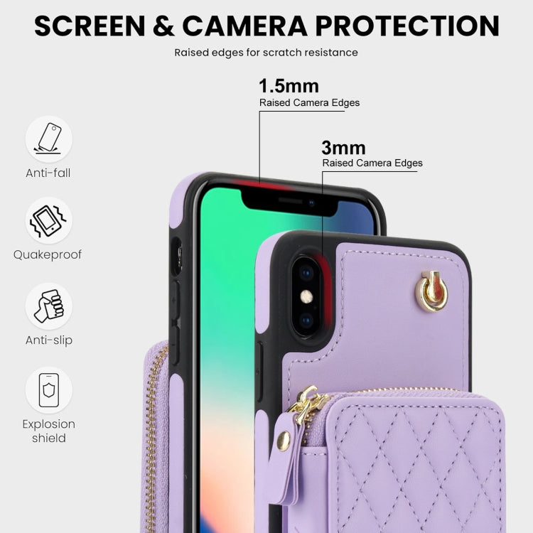 For iPhone XS Max AwQuer Crossbody Zipper Wallet Rhombic Leather Back Phone Case