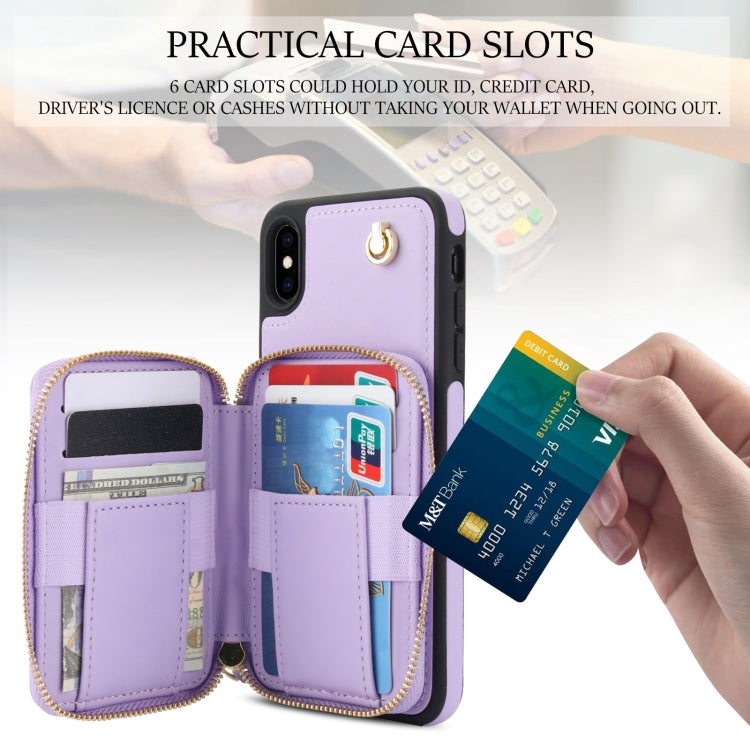 For iPhone XS Max AwQuer Crossbody Zipper Wallet Rhombic Leather Back Phone Case