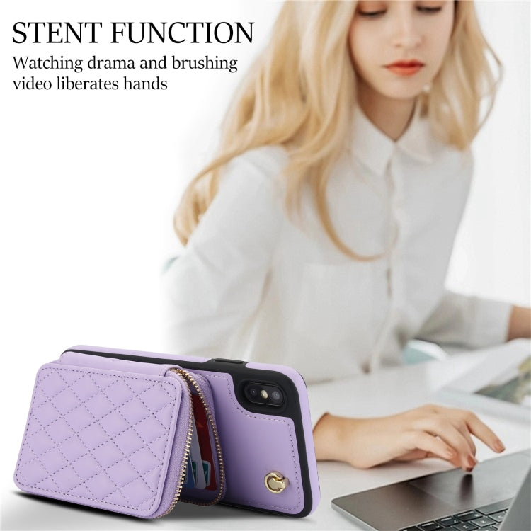For iPhone XS Max AwQuer Crossbody Zipper Wallet Rhombic Leather Back Phone Case