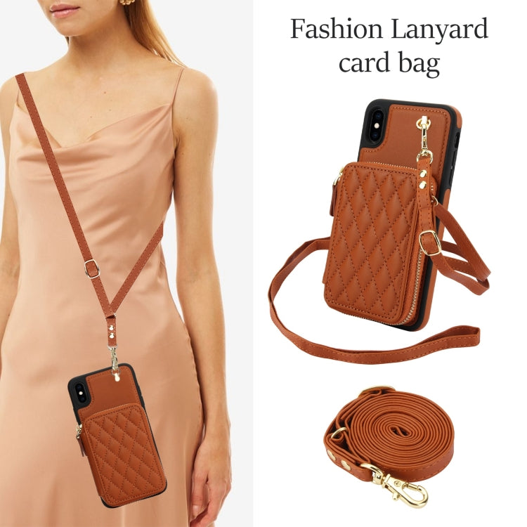 For iPhone XS Max AwQuer Crossbody Zipper Wallet Rhombic Leather Back Phone Case