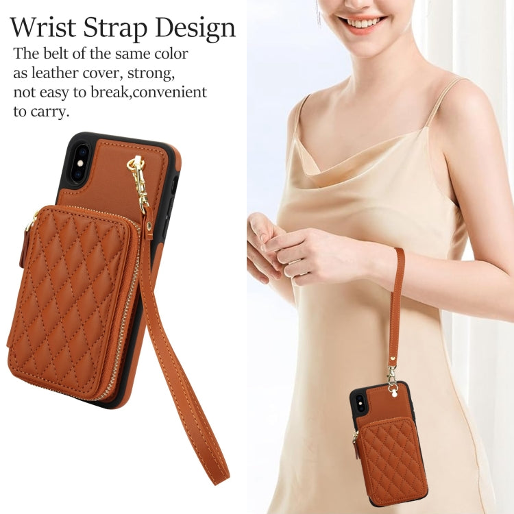 For iPhone XS Max AwQuer Crossbody Zipper Wallet Rhombic Leather Back Phone Case
