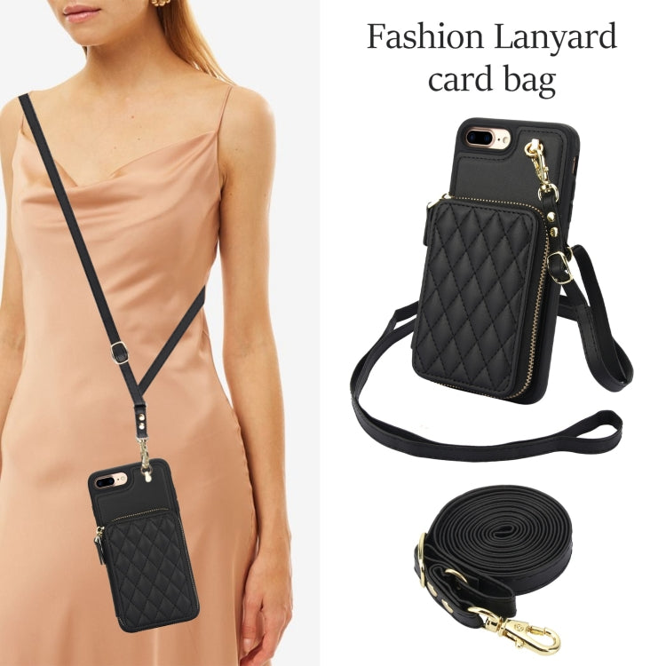 For iPhone 7 Plus / 8 Plus AwQuer Crossbody Zipper Wallet Rhombic Leather Back Phone Case