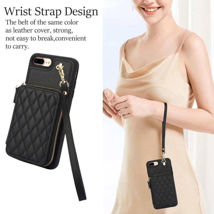 For iPhone 7 Plus / 8 Plus AwQuer Crossbody Zipper Wallet Rhombic Leather Back Phone Case