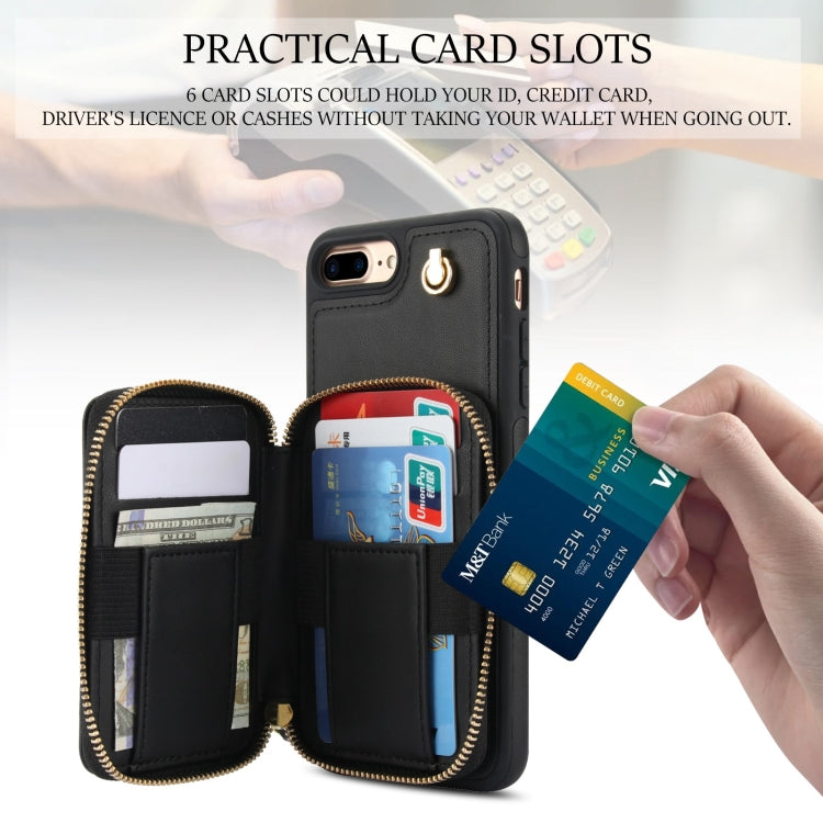 For iPhone 7 Plus / 8 Plus AwQuer Crossbody Zipper Wallet Rhombic Leather Back Phone Case