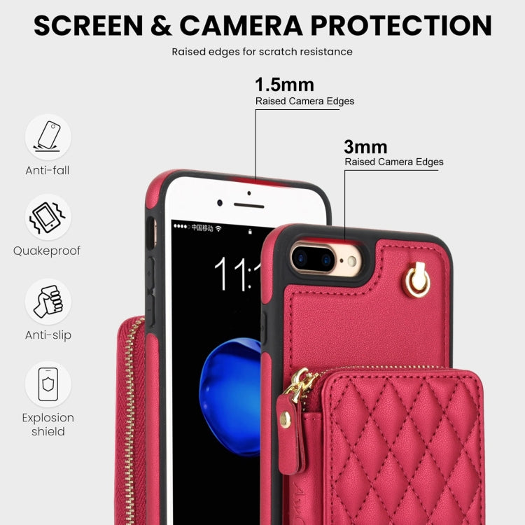 For iPhone 7 Plus / 8 Plus AwQuer Crossbody Zipper Wallet Rhombic Leather Back Phone Case