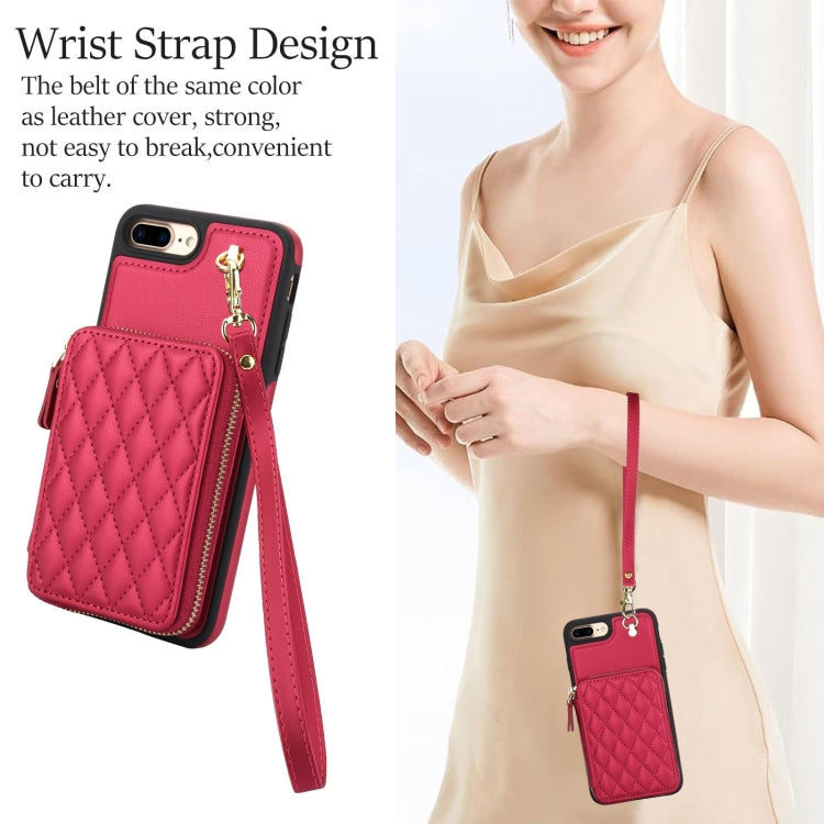 For iPhone 7 Plus / 8 Plus AwQuer Crossbody Zipper Wallet Rhombic Leather Back Phone Case