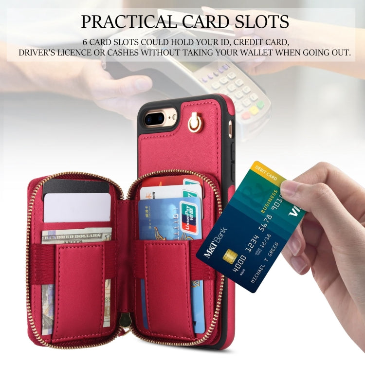 For iPhone 7 Plus / 8 Plus AwQuer Crossbody Zipper Wallet Rhombic Leather Back Phone Case