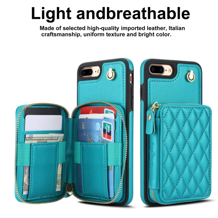 For iPhone 7 Plus / 8 Plus AwQuer Crossbody Zipper Wallet Rhombic Leather Back Phone Case