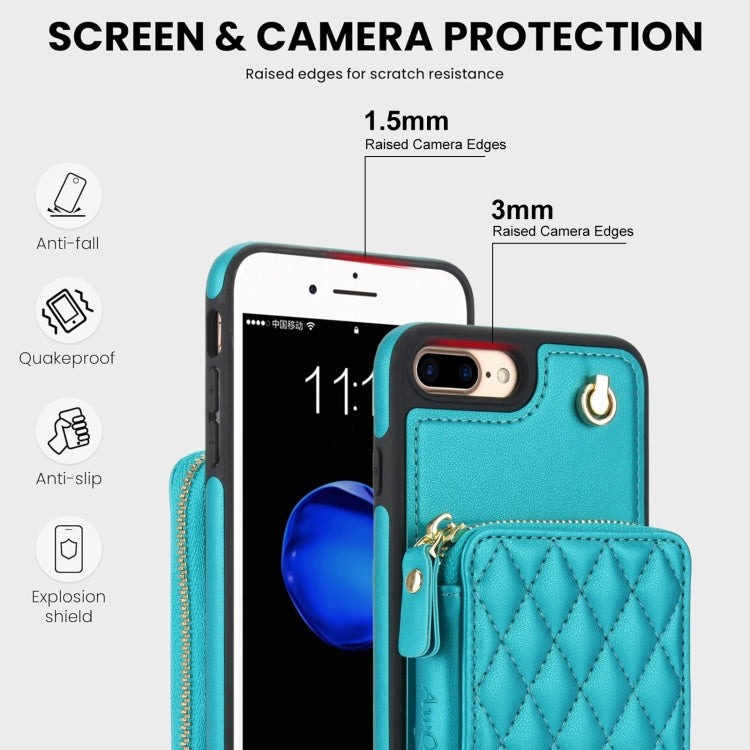 For iPhone 7 Plus / 8 Plus AwQuer Crossbody Zipper Wallet Rhombic Leather Back Phone Case