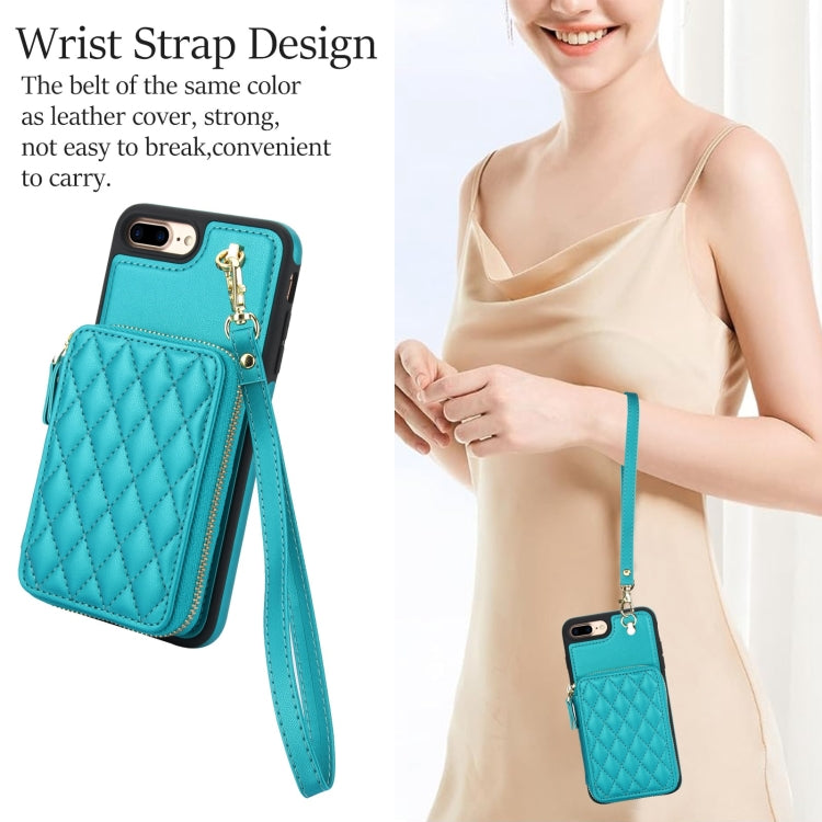 For iPhone 7 Plus / 8 Plus AwQuer Crossbody Zipper Wallet Rhombic Leather Back Phone Case