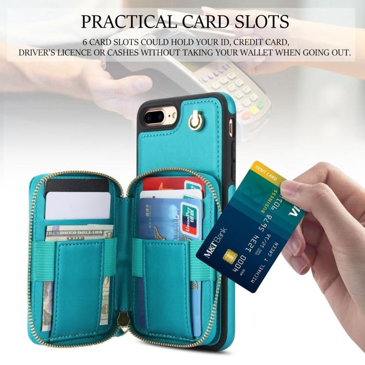For iPhone 7 Plus / 8 Plus AwQuer Crossbody Zipper Wallet Rhombic Leather Back Phone Case