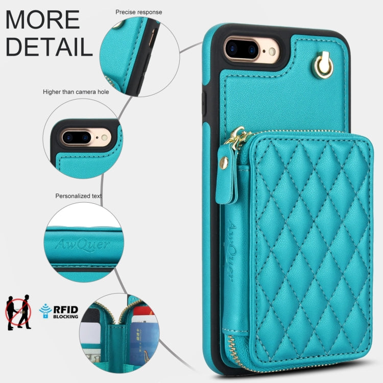 For iPhone 7 Plus / 8 Plus AwQuer Crossbody Zipper Wallet Rhombic Leather Back Phone Case