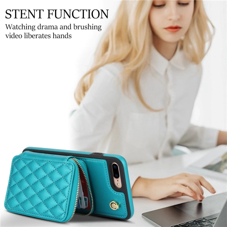 For iPhone 7 Plus / 8 Plus AwQuer Crossbody Zipper Wallet Rhombic Leather Back Phone Case