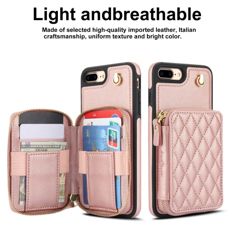 For iPhone 7 Plus / 8 Plus AwQuer Crossbody Zipper Wallet Rhombic Leather Back Phone Case