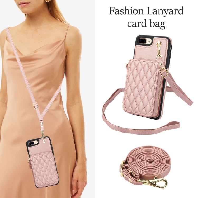For iPhone 7 Plus / 8 Plus AwQuer Crossbody Zipper Wallet Rhombic Leather Back Phone Case