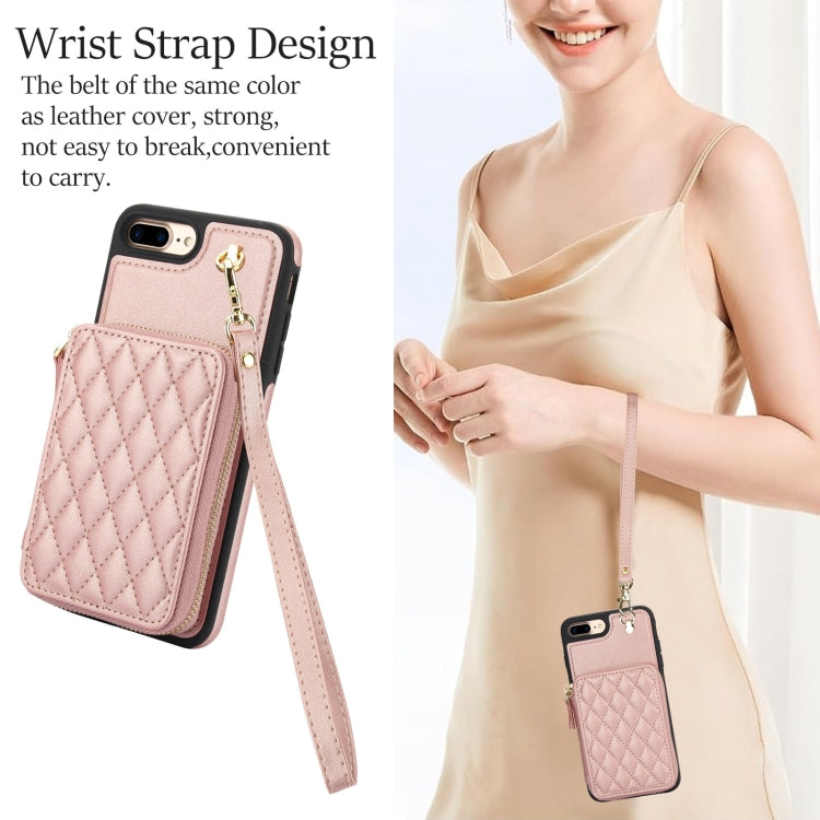 For iPhone 7 Plus / 8 Plus AwQuer Crossbody Zipper Wallet Rhombic Leather Back Phone Case