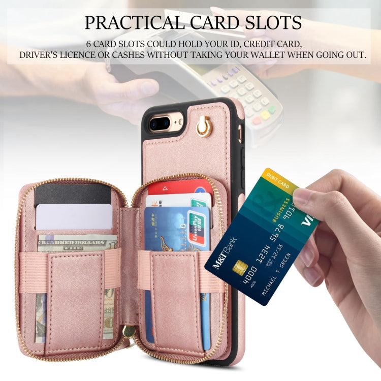 For iPhone 7 Plus / 8 Plus AwQuer Crossbody Zipper Wallet Rhombic Leather Back Phone Case