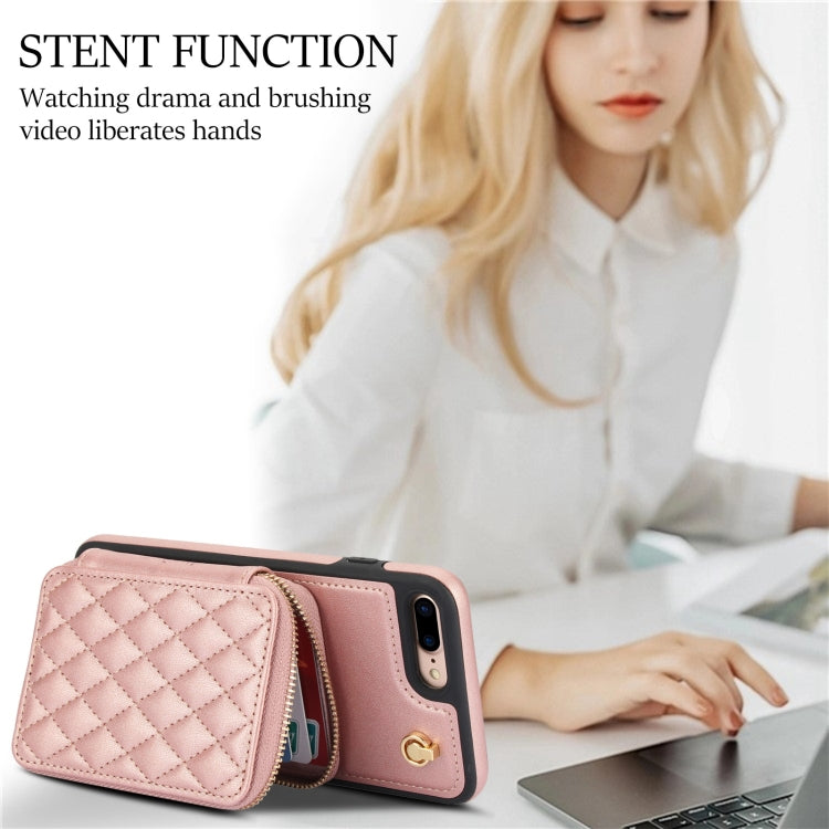 For iPhone 7 Plus / 8 Plus AwQuer Crossbody Zipper Wallet Rhombic Leather Back Phone Case