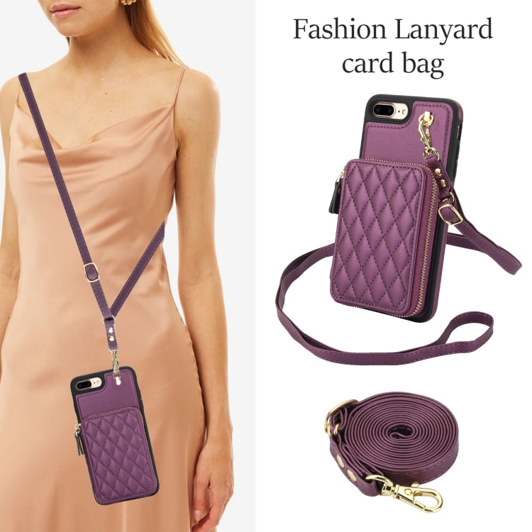For iPhone 7 Plus / 8 Plus AwQuer Crossbody Zipper Wallet Rhombic Leather Back Phone Case