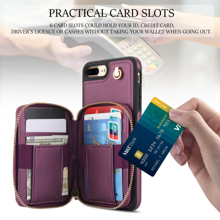 For iPhone 7 Plus / 8 Plus AwQuer Crossbody Zipper Wallet Rhombic Leather Back Phone Case