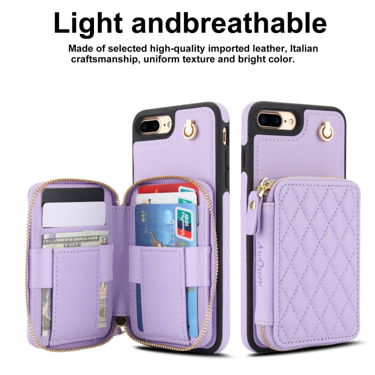For iPhone 7 Plus / 8 Plus AwQuer Crossbody Zipper Wallet Rhombic Leather Back Phone Case