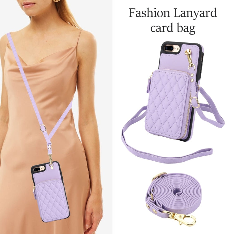 For iPhone 7 Plus / 8 Plus AwQuer Crossbody Zipper Wallet Rhombic Leather Back Phone Case