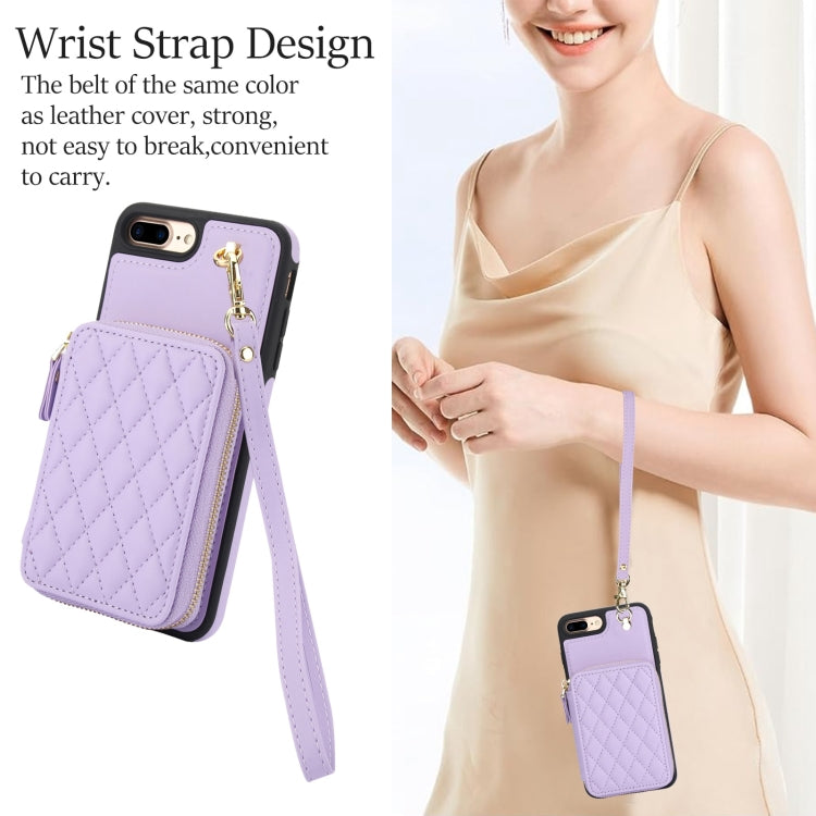 For iPhone 7 Plus / 8 Plus AwQuer Crossbody Zipper Wallet Rhombic Leather Back Phone Case