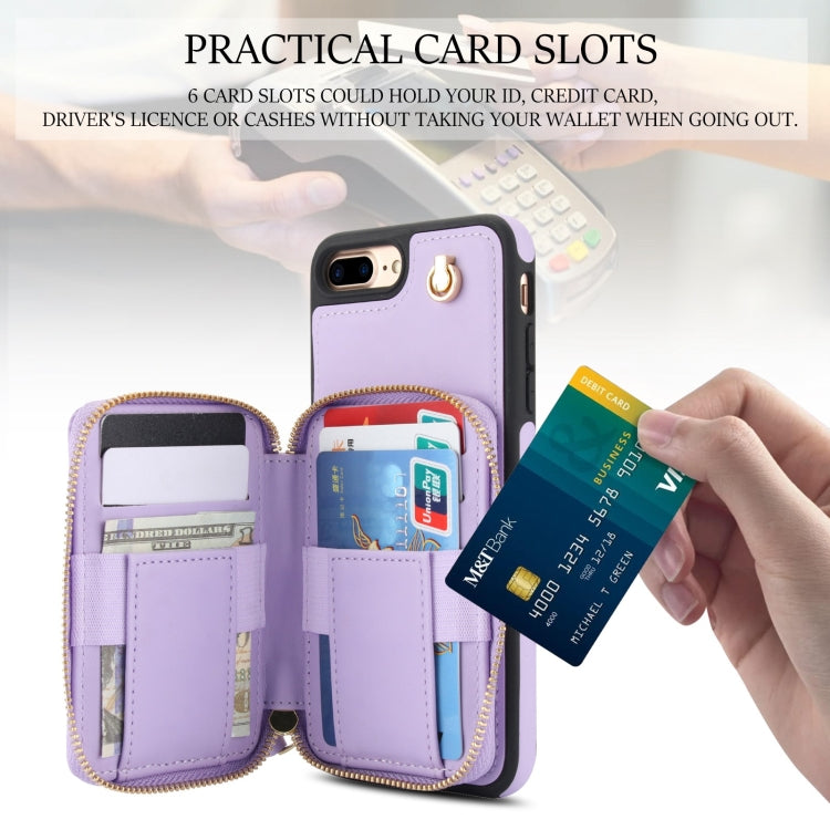 For iPhone 7 Plus / 8 Plus AwQuer Crossbody Zipper Wallet Rhombic Leather Back Phone Case