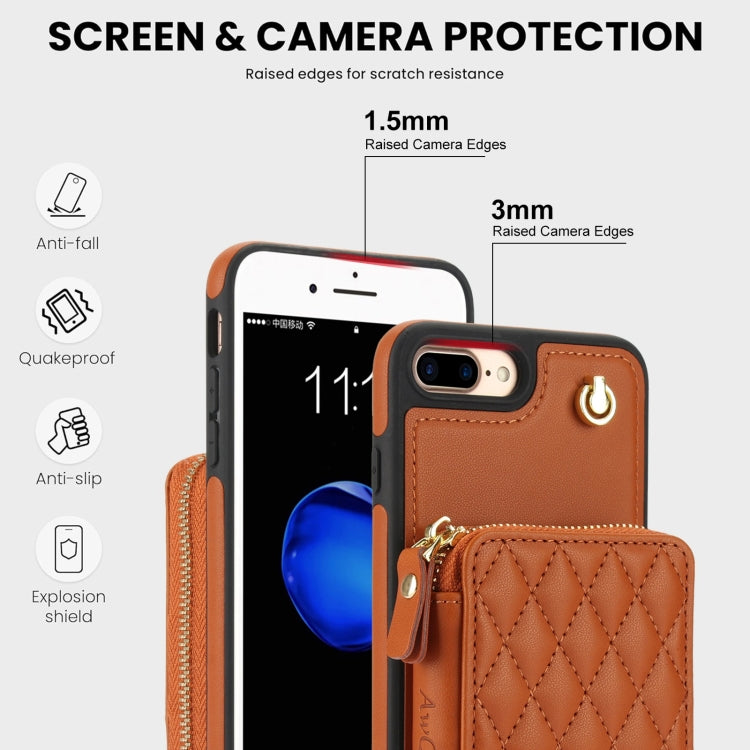 For iPhone 7 Plus / 8 Plus AwQuer Crossbody Zipper Wallet Rhombic Leather Back Phone Case